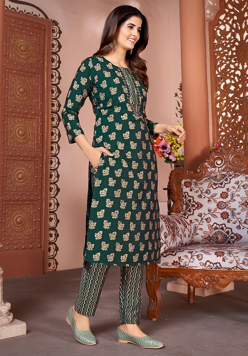 Monjolika Fashion Silk Embroidered Dark Green Designer Kurti - Distacart