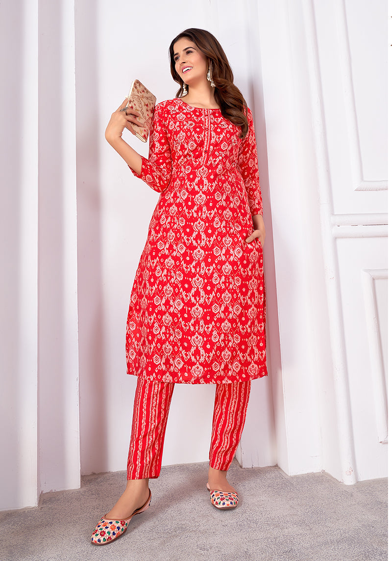 Monjolika Fashion Silk Print Casual Kurti In Red - Distacart