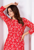 Monjolika Fashion Silk Print Casual Kurti In Red - Distacart