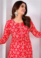 Monjolika Fashion Silk Print Casual Kurti In Red - Distacart