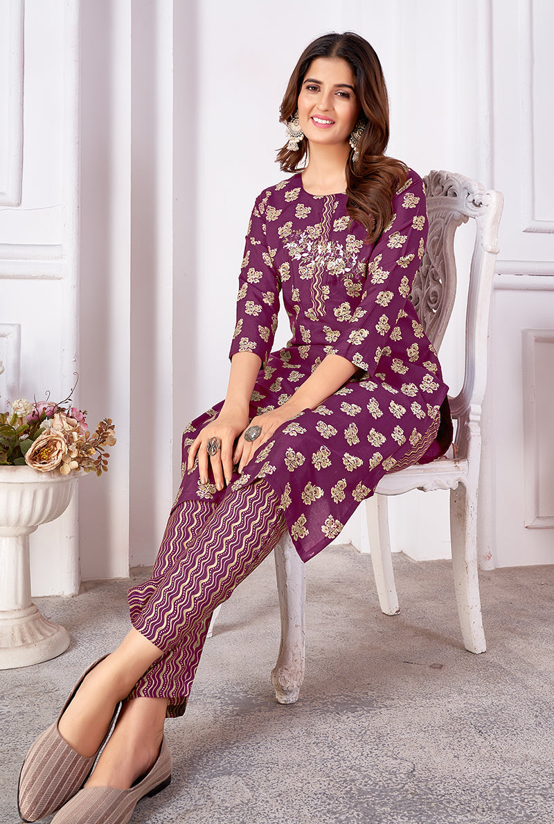 Monjolika Fashion Silk Embroidered Purple Designer Kurti - Distacart