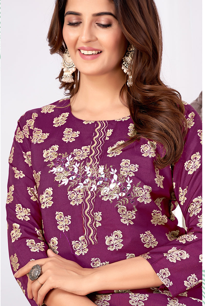 Monjolika Fashion Silk Embroidered Purple Designer Kurti - Distacart