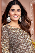 Monjolika Fashion Silk Embroidered Brown Designer Kurti - Distacart
