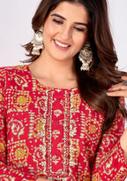 Monjolika Fashion Silk Embroidered Red Designer Kurti - Distacart