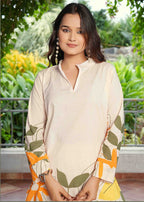 Monjolika Fashion Elegant Cream Floral Printed Cotton Co-Ord Set For Women - Distacart
