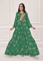 Monjolika Fashion Green Muslin Foil Print Party Wear Kurti - Distacart