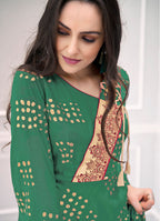 Monjolika Fashion Green Muslin Foil Print Party Wear Kurti - Distacart