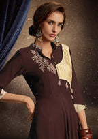 Monjolika Fashion Brown Embroidered Rayon Party Wear Kurti - Distacart