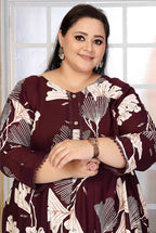 Monjolika Fashion Rayon Printed Wine Designer Kurti - Distacart