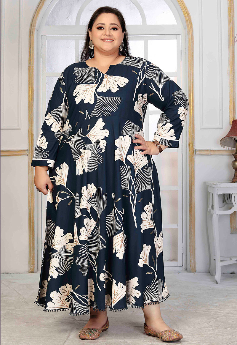 Monjolika Fashion Rayon Printed Navy Blue Designer Kurti - Distacart