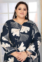 Monjolika Fashion Rayon Printed Navy Blue Designer Kurti - Distacart