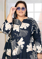 Monjolika Fashion Rayon Printed Navy Blue Designer Kurti - Distacart
