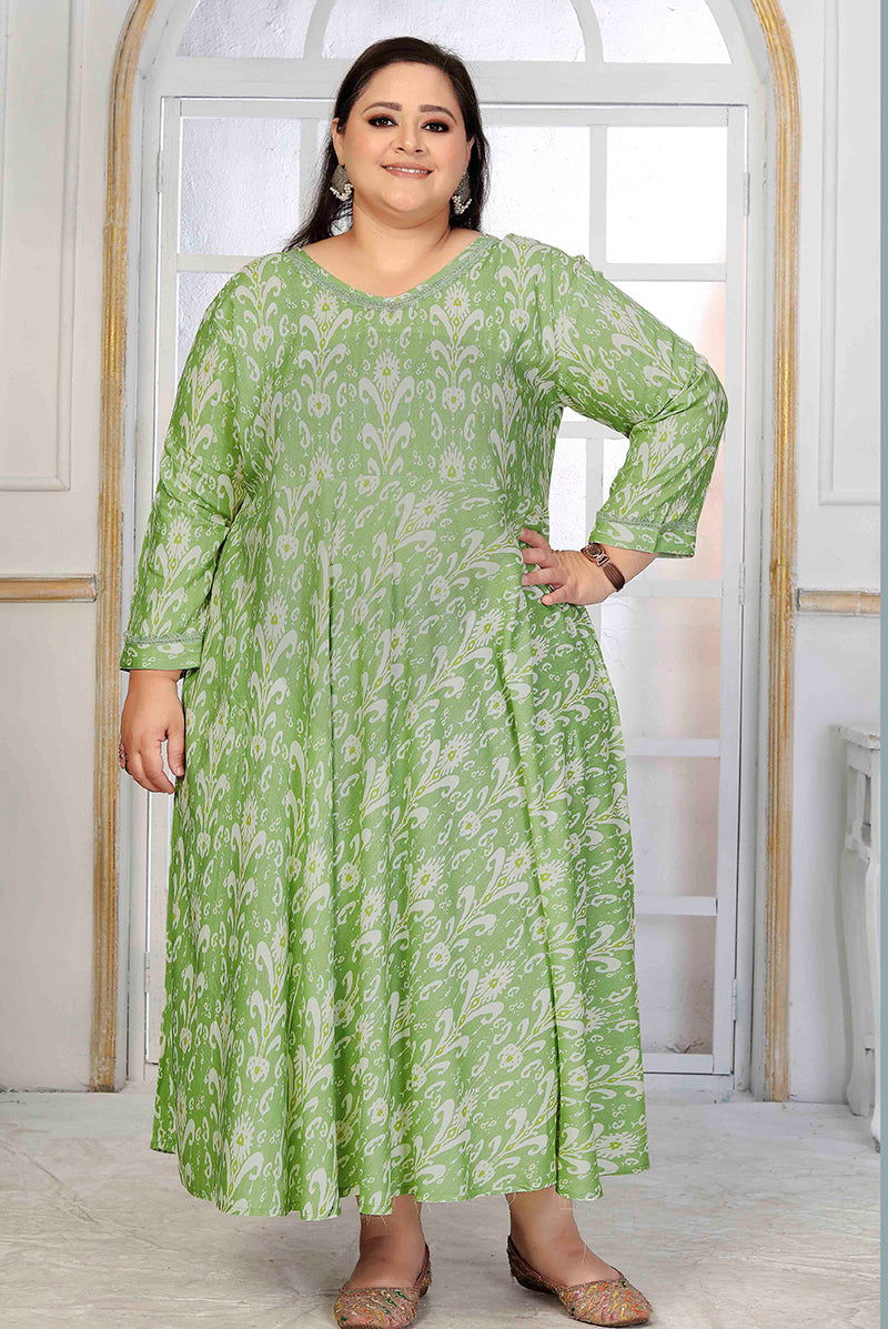 Monjolika Fashion Rayon Printed Light Green Designer Kurti - Distacart
