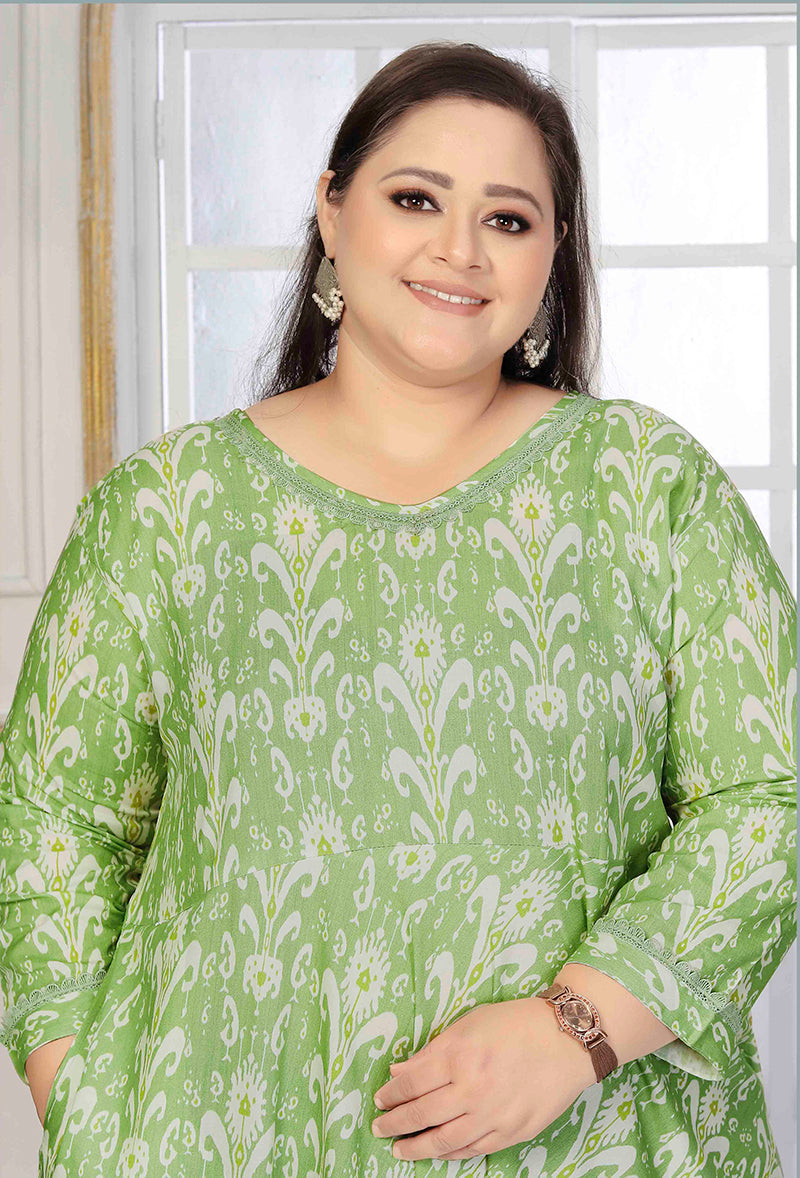 Monjolika Fashion Rayon Printed Light Green Designer Kurti - Distacart