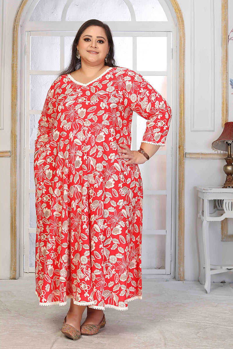 Monjolika Fashion Rayon Printed Red Designer Kurti - Distacart