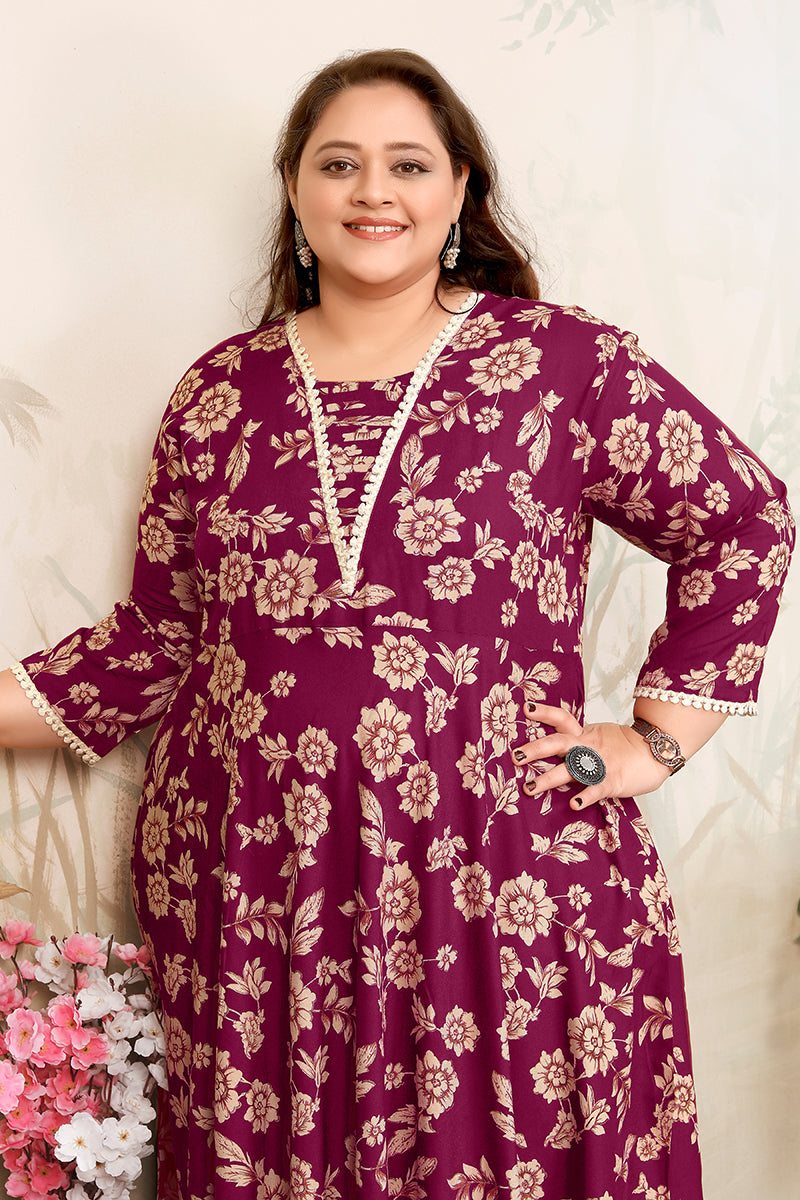 Monjolika Fashion Wine Ceremonial Rayon Designer Kurti - Distacart