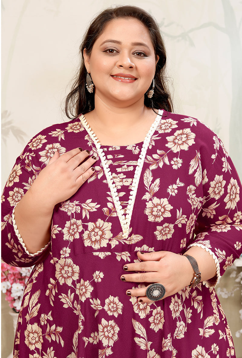 Monjolika Fashion Wine Ceremonial Rayon Designer Kurti - Distacart