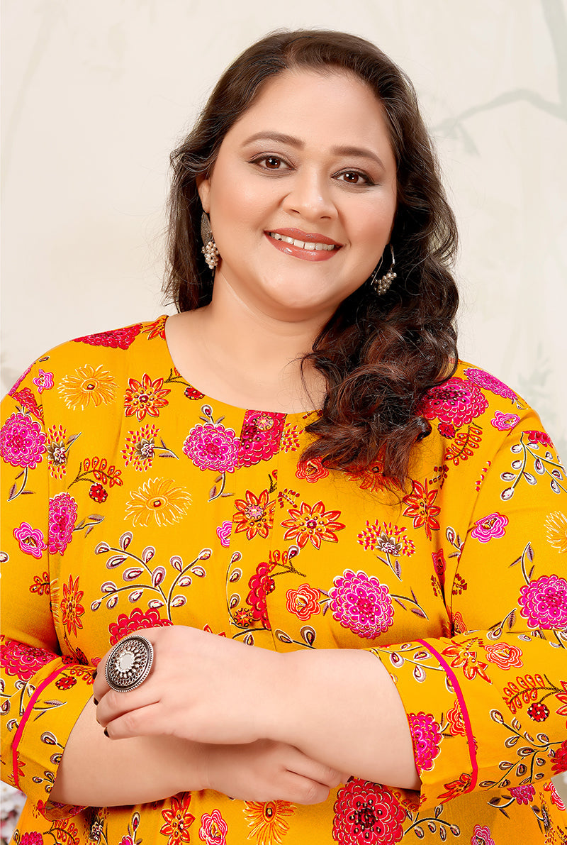 Monjolika Fashion Yellow Ceremonial Rayon Designer Kurti - Distacart