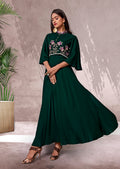 Monjolika Fashion Bottle Green Rayon Embroidered Designer Kurti - Distacart