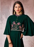 Monjolika Fashion Bottle Green Rayon Embroidered Designer Kurti - Distacart