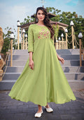 Monjolika Fashion Light Green Rayon Embroidered Designer Kurti - Distacart