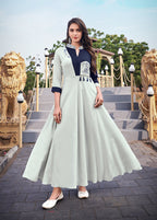 Monjolika Fashion Light Grey Rayon Embroidered Designer Kurti - Distacart
