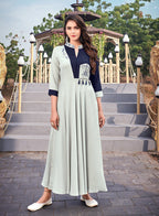 Monjolika Fashion Light Grey Rayon Embroidered Designer Kurti - Distacart