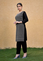 Monjolika Fashion Embroidered Georgette Straight Kurta Set In Black - Distacart