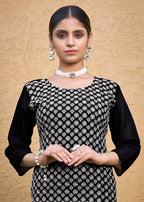 Monjolika Fashion Embroidered Georgette Straight Kurta Set In Black - Distacart