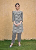 Monjolika Fashion Embroidered Georgette Straight Kurta Set In Grey - Distacart