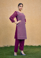 Monjolika Fashion Embroidered Georgette Straight Kurta Set In Purple - Distacart