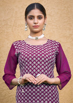 Monjolika Fashion Embroidered Georgette Straight Kurta Set In Purple - Distacart
