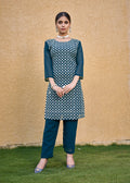 Monjolika Fashion Embroidered Georgette Straight Kurta Set In Teal Blue - Distacart