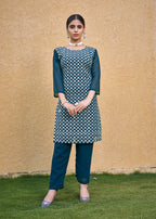 Monjolika Fashion Embroidered Georgette Straight Kurta Set In Teal Blue - Distacart