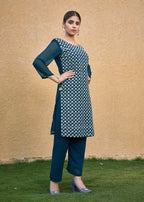 Monjolika Fashion Embroidered Georgette Straight Kurta Set In Teal Blue - Distacart