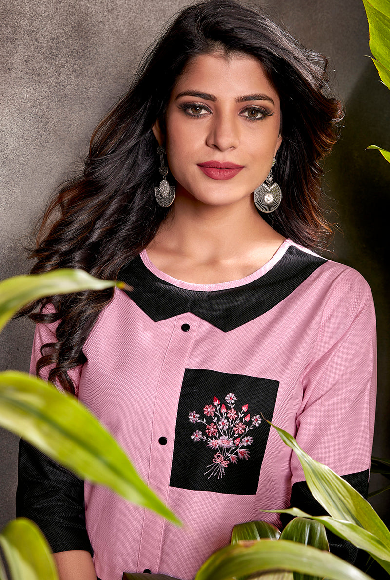 Monjolika Fashion Silk Embroidered Designer Kurti In Light Pink - Distacart