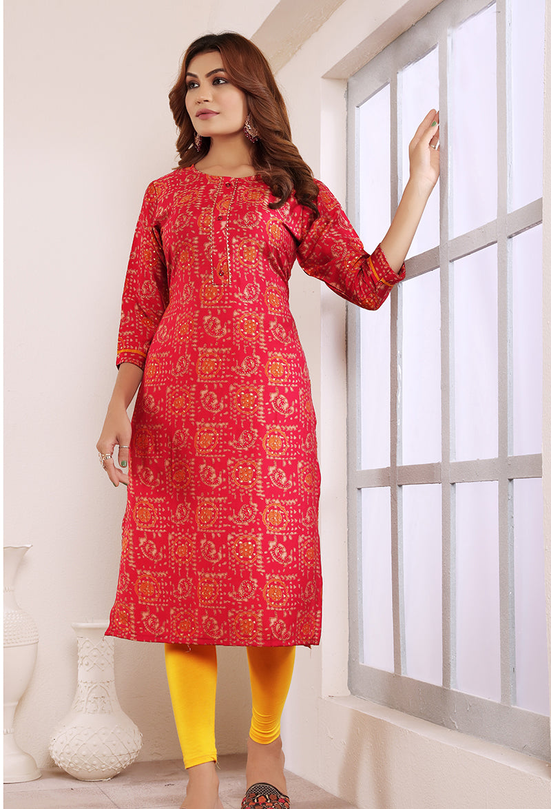 Monjolika Fashion Viscose Rani Pink Buttons Party Wear Kurti For Party - Distacart