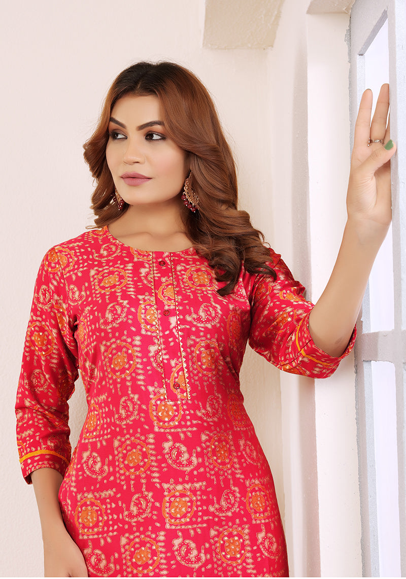 Monjolika Fashion Viscose Rani Pink Buttons Party Wear Kurti For Party - Distacart