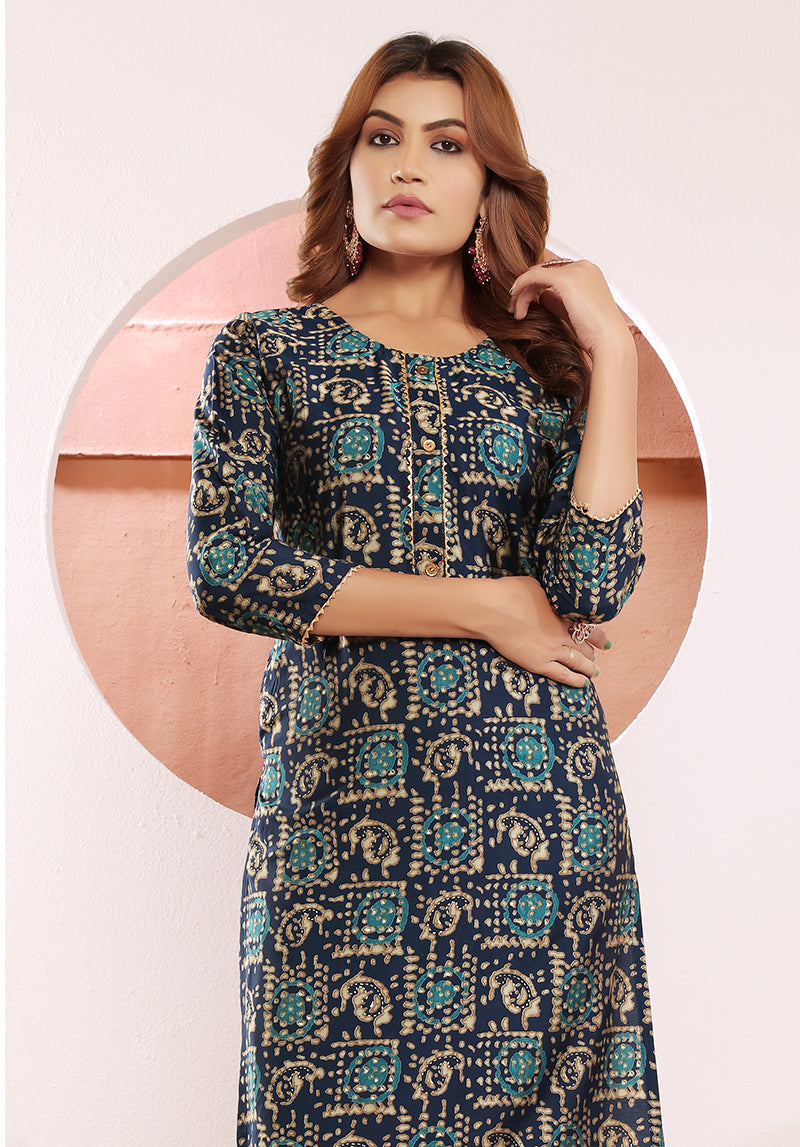Monjolika Fashion Viscose Navy Blue Buttons Party Wear Kurti For Party - Distacart