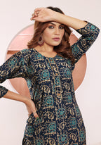 Monjolika Fashion Viscose Navy Blue Buttons Party Wear Kurti For Party - Distacart