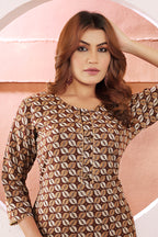 Monjolika Fashion Viscose Brown Buttons Party Wear Kurti For Party - Distacart