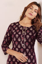 Monjolika Fashion Wine Print Viscose Casual Kurti - Distacart