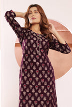 Monjolika Fashion Wine Print Viscose Casual Kurti - Distacart