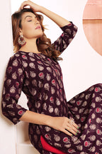 Monjolika Fashion Wine Print Viscose Casual Kurti - Distacart