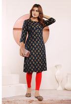 Monjolika Fashion Navy Blue Print Viscose Casual Kurti - Distacart