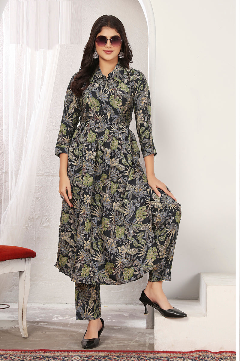 Monjolika Fashion Black Rayon Floral Print Casual Kurti - Distacart