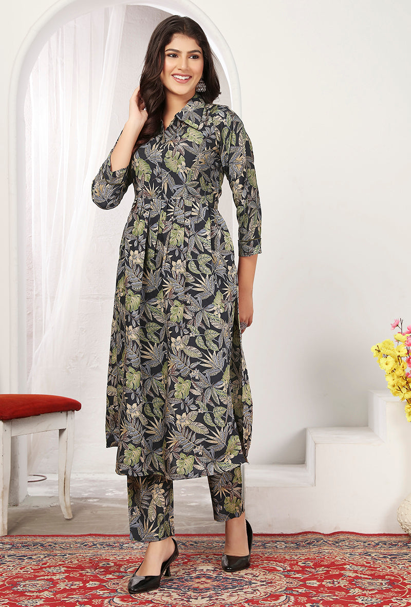 Monjolika Fashion Black Rayon Floral Print Casual Kurti - Distacart