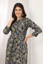 Monjolika Fashion Black Rayon Floral Print Casual Kurti - Distacart