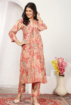 Monjolika Fashion Peach And Pink Rayon Floral Print Casual Kurti - Distacart