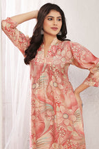 Monjolika Fashion Peach And Pink Rayon Floral Print Casual Kurti - Distacart